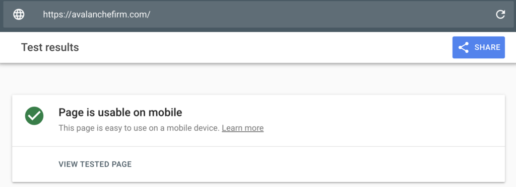 google mobile friendly test example